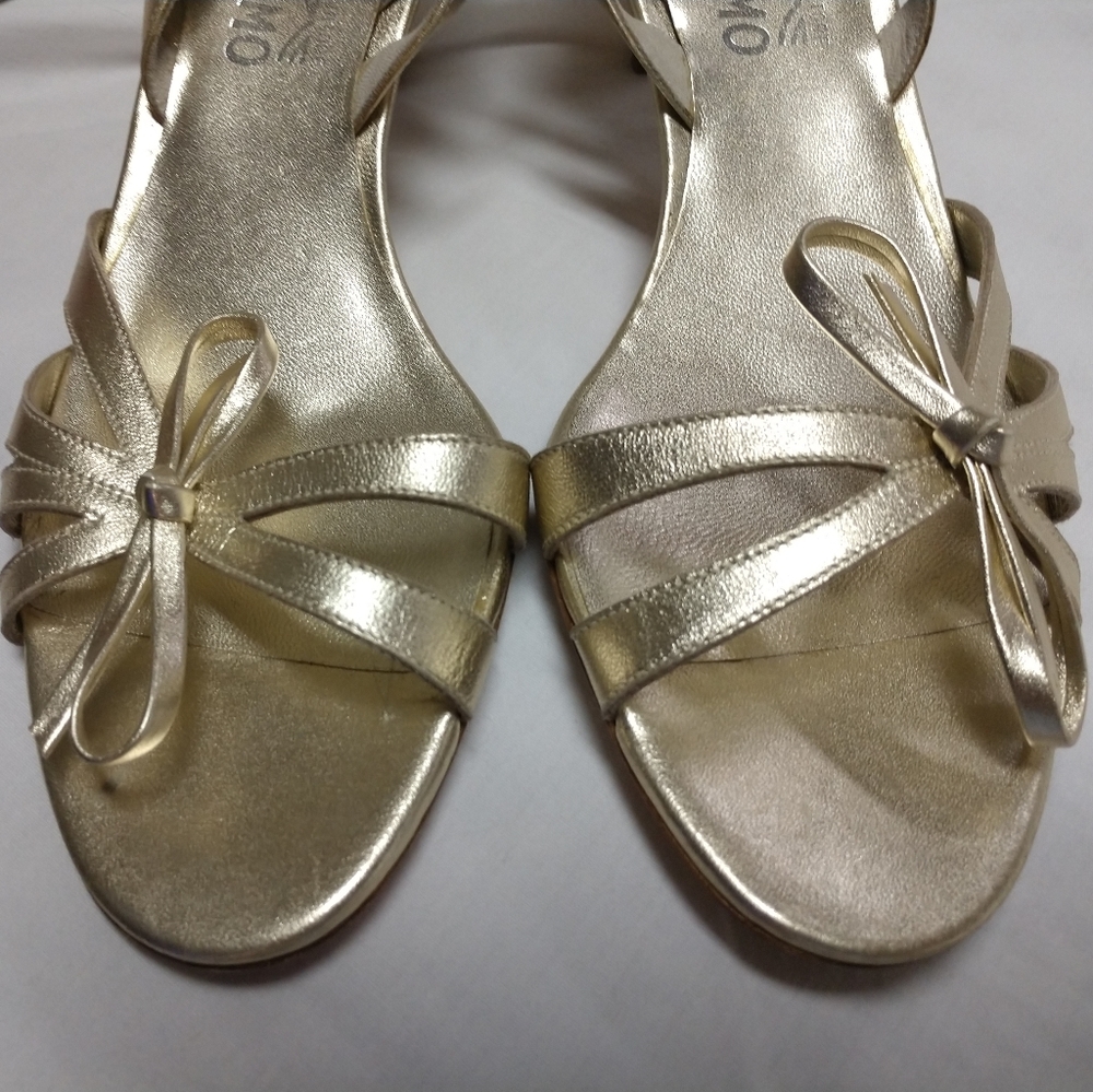 Salvatore Ferragamo Metallic Gold Strappy Bow Heels